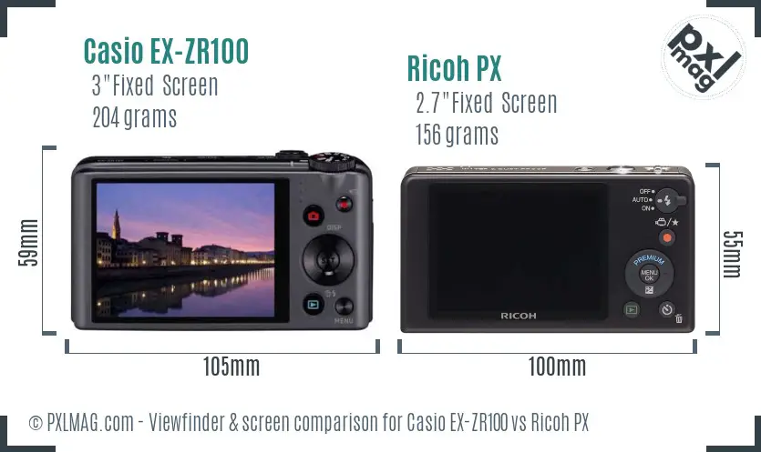 Casio EX-ZR100 vs Ricoh PX Screen and Viewfinder comparison