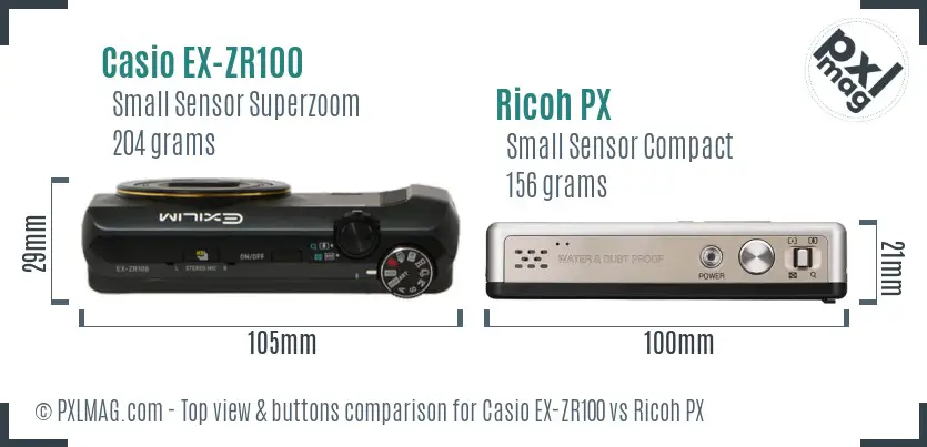 Casio EX-ZR100 vs Ricoh PX top view buttons comparison