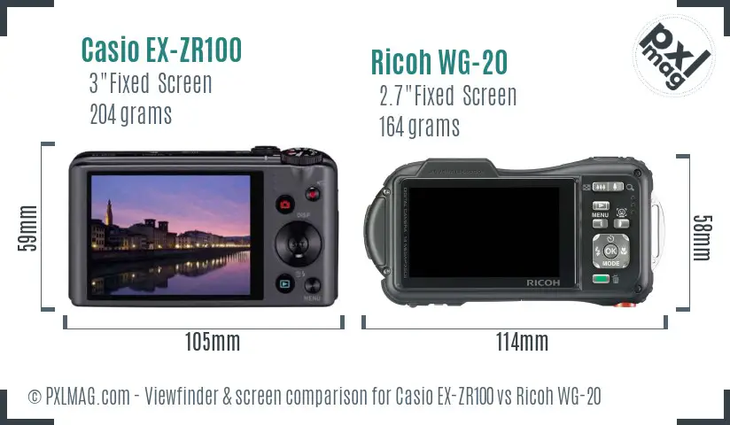 Casio EX-ZR100 vs Ricoh WG-20 Screen and Viewfinder comparison