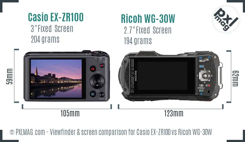 Casio EX-ZR100 vs Ricoh WG-30W Screen and Viewfinder comparison
