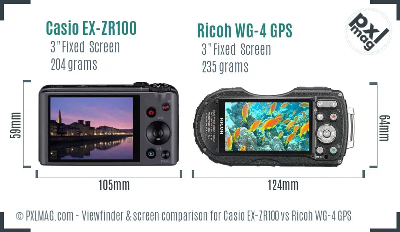 Casio EX-ZR100 vs Ricoh WG-4 GPS Screen and Viewfinder comparison