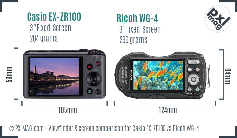 Casio EX-ZR100 vs Ricoh WG-4 Screen and Viewfinder comparison