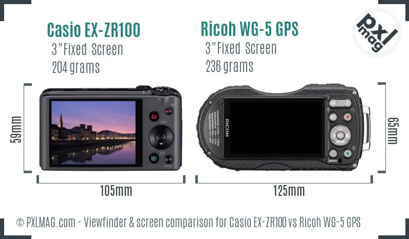 Casio EX-ZR100 vs Ricoh WG-5 GPS Screen and Viewfinder comparison