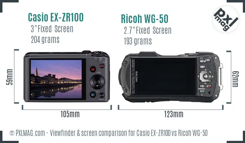 Casio EX-ZR100 vs Ricoh WG-50 Screen and Viewfinder comparison