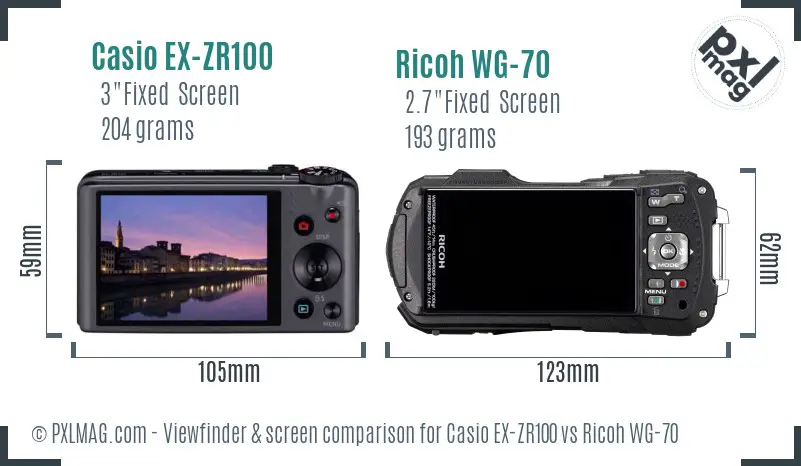 Casio EX-ZR100 vs Ricoh WG-70 Screen and Viewfinder comparison