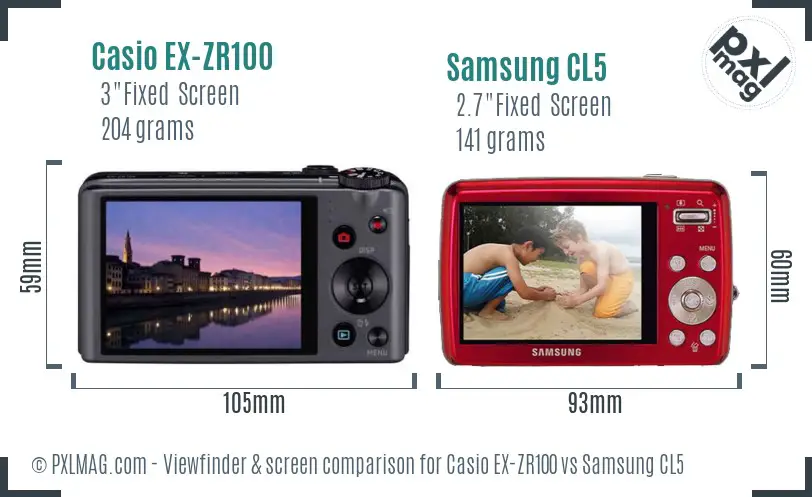 Casio EX-ZR100 vs Samsung CL5 Screen and Viewfinder comparison