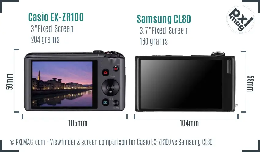 Casio EX-ZR100 vs Samsung CL80 Screen and Viewfinder comparison