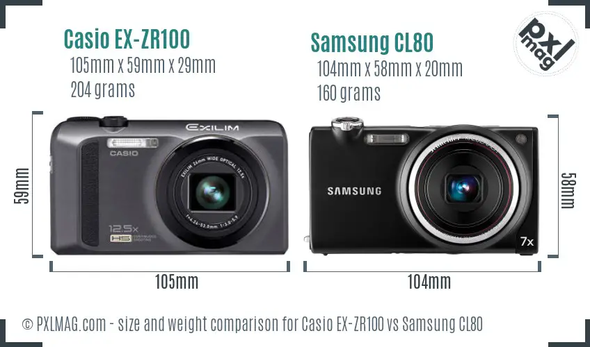 Casio EX-ZR100 vs Samsung CL80 size comparison