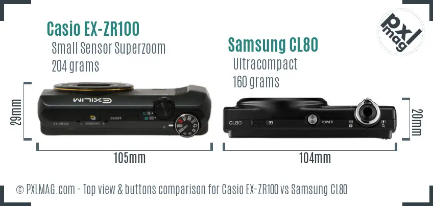 Casio EX-ZR100 vs Samsung CL80 top view buttons comparison