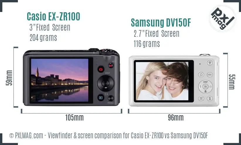 Casio EX-ZR100 vs Samsung DV150F Screen and Viewfinder comparison