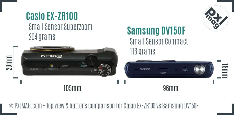 Casio EX-ZR100 vs Samsung DV150F top view buttons comparison