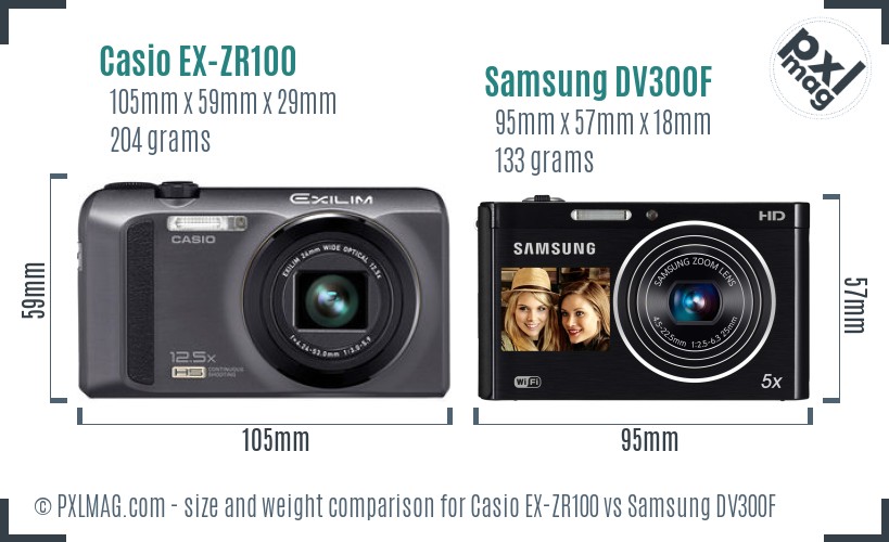 Casio EX-ZR100 vs Samsung DV300F size comparison Casio EX-ZR100 vs Samsung DV300F size comparison