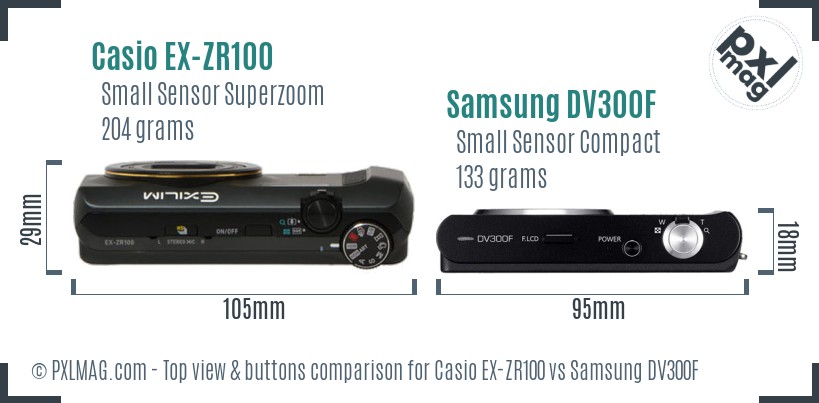 Casio EX-ZR100 vs Samsung DV300F top view buttons comparison