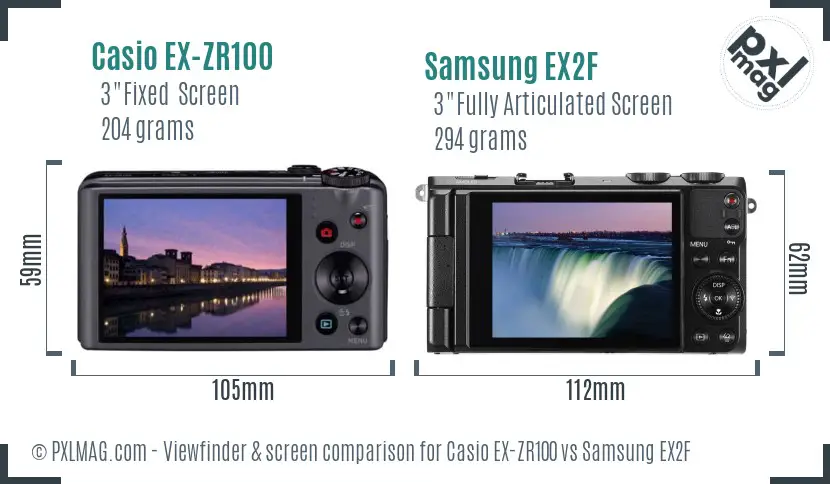 Casio EX-ZR100 vs Samsung EX2F Screen and Viewfinder comparison Casio EX-ZR100 vs Samsung EX2F Screen and Viewfinder comparison