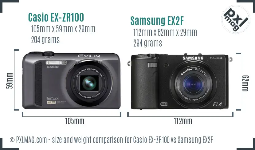 Casio EX-ZR100 vs Samsung EX2F size comparison Casio EX-ZR100 vs Samsung EX2F size comparison
