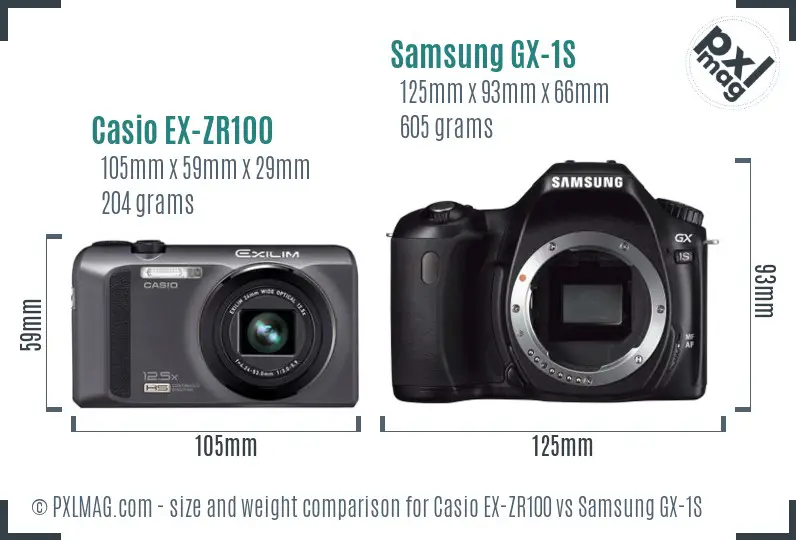 Casio EX-ZR100 vs Samsung GX-1S size comparison Casio EX-ZR100 vs Samsung GX-1S size comparison
