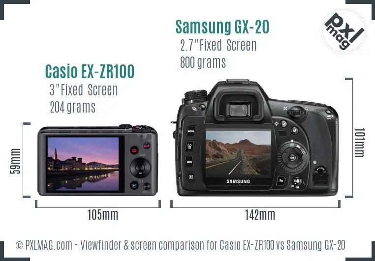 Casio EX-ZR100 vs Samsung GX-20 Screen and Viewfinder comparison Casio EX-ZR100 vs Samsung GX-20 Screen and Viewfinder comparison