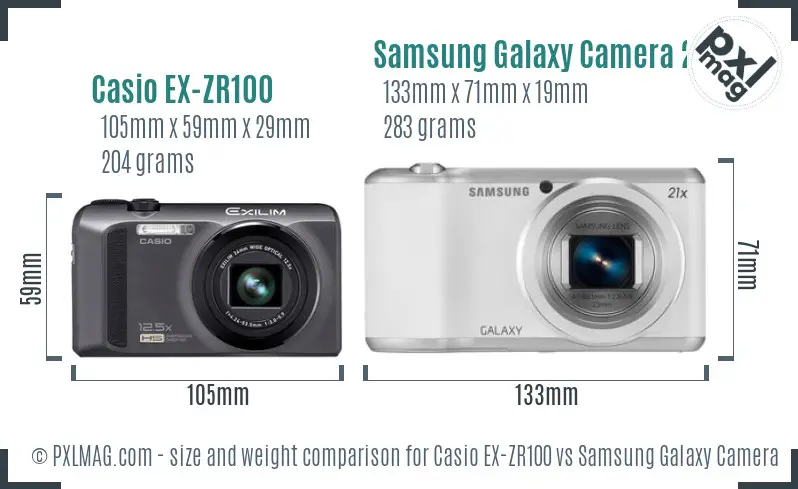 Casio EX-ZR100 vs Samsung Galaxy Camera 2 size comparison
