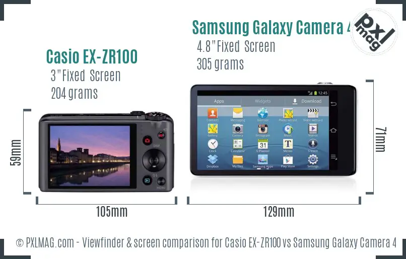 Casio EX-ZR100 vs Samsung Galaxy Camera 4G Screen and Viewfinder comparison