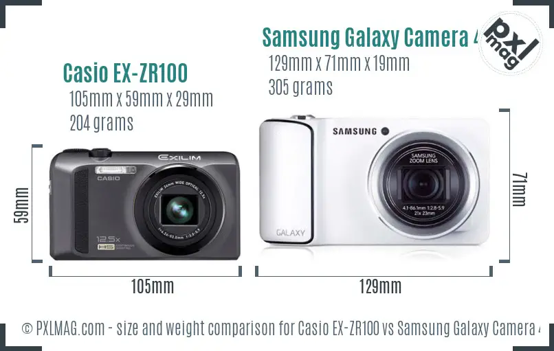 Casio EX-ZR100 vs Samsung Galaxy Camera 4G size comparison