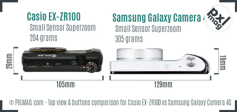 Casio EX-ZR100 vs Samsung Galaxy Camera 4G top view buttons comparison