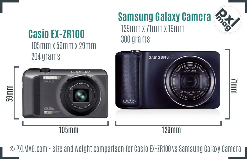 Casio EX-ZR100 vs Samsung Galaxy Camera size comparison
