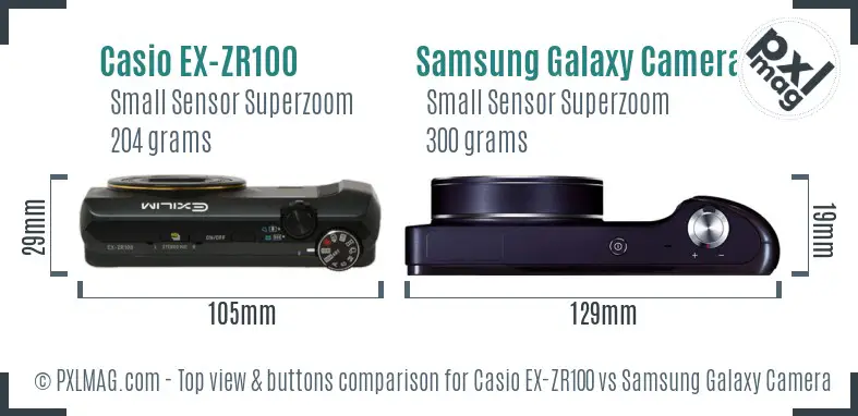Casio EX-ZR100 vs Samsung Galaxy Camera top view buttons comparison