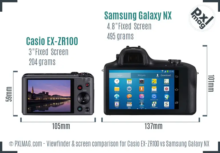 Casio EX-ZR100 vs Samsung Galaxy NX Screen and Viewfinder comparison