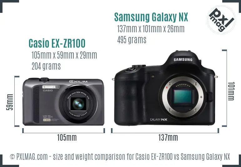 Casio EX-ZR100 vs Samsung Galaxy NX size comparison