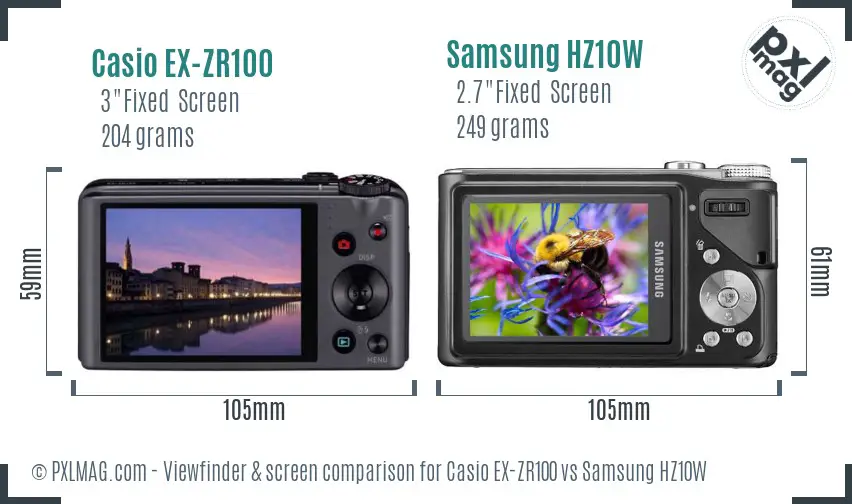 Casio EX-ZR100 vs Samsung HZ10W Screen and Viewfinder comparison