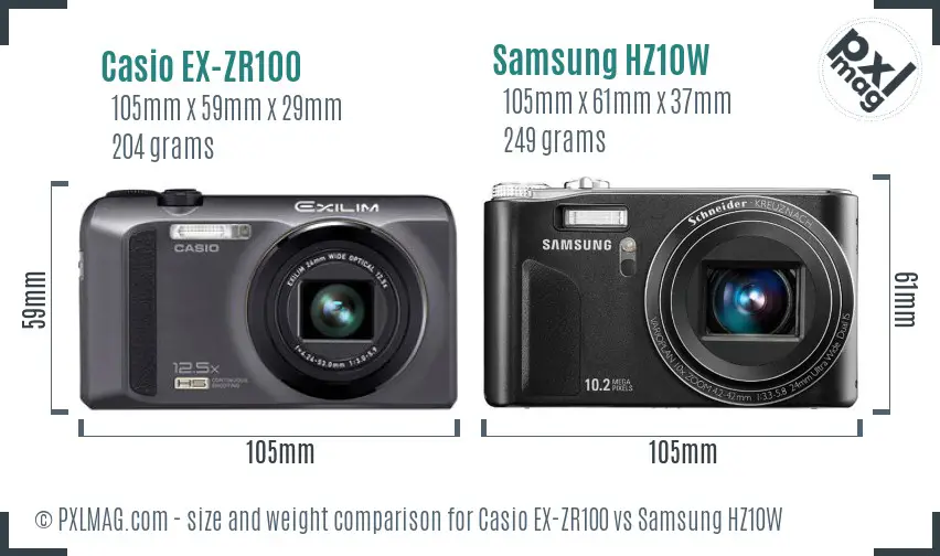 Casio EX-ZR100 vs Samsung HZ10W size comparison