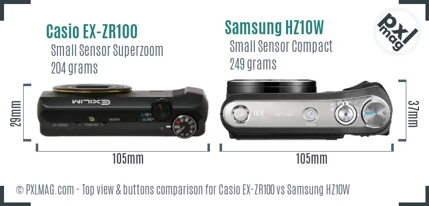 Casio EX-ZR100 vs Samsung HZ10W top view buttons comparison