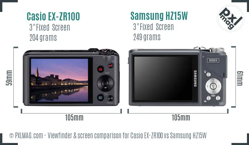 Casio EX-ZR100 vs Samsung HZ15W Screen and Viewfinder comparison