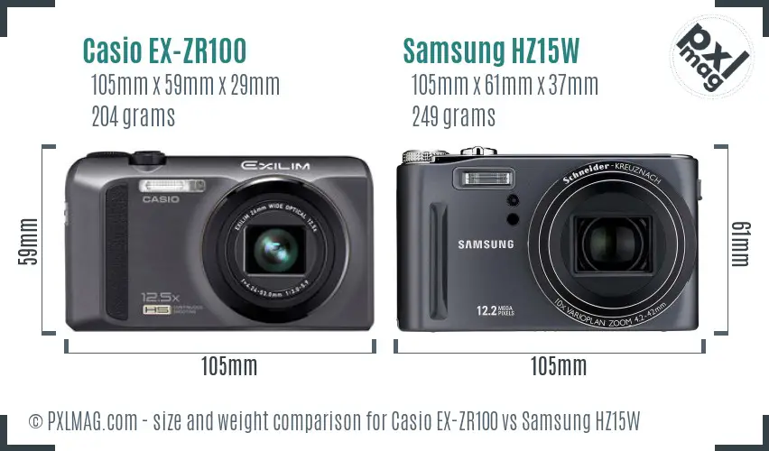 Casio EX-ZR100 vs Samsung HZ15W size comparison