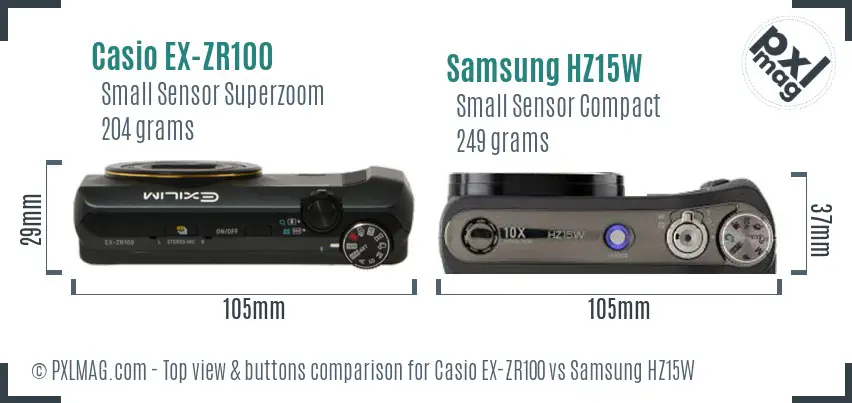 Casio EX-ZR100 vs Samsung HZ15W top view buttons comparison