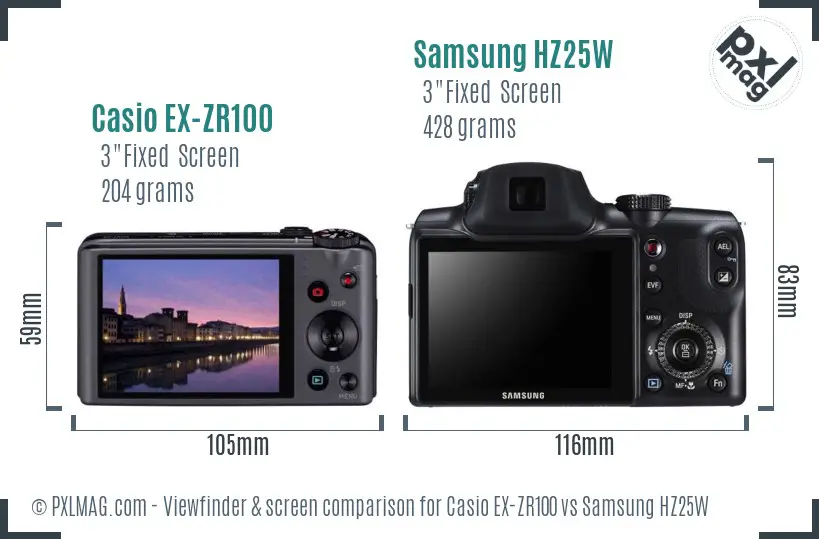 Casio EX-ZR100 vs Samsung HZ25W Screen and Viewfinder comparison Casio EX-ZR100 vs Samsung HZ25W Screen and Viewfinder comparison
