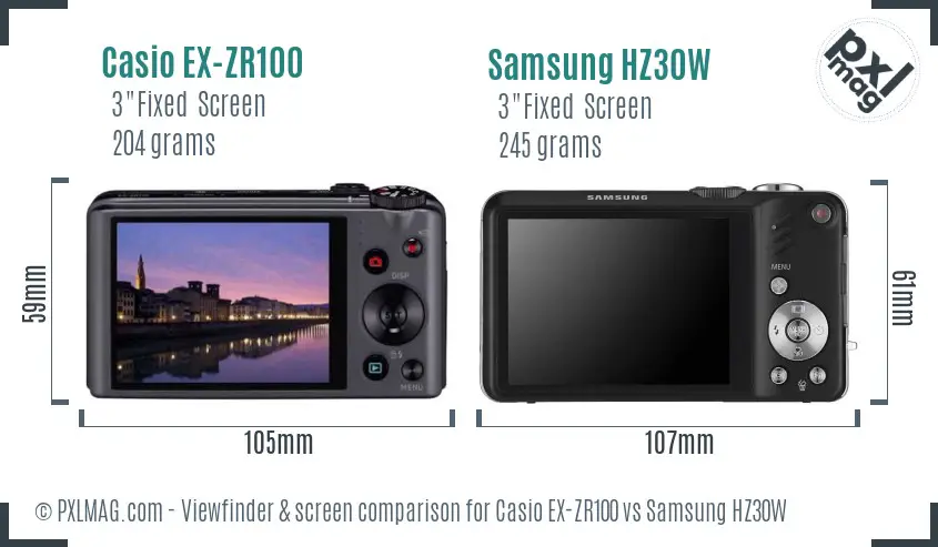 Casio EX-ZR100 vs Samsung HZ30W Screen and Viewfinder comparison