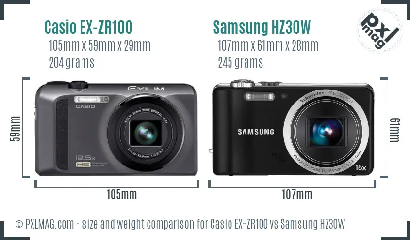 Casio EX-ZR100 vs Samsung HZ30W size comparison