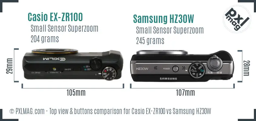 Casio EX-ZR100 vs Samsung HZ30W top view buttons comparison