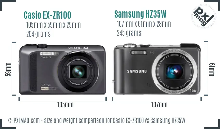 Casio EX-ZR100 vs Samsung HZ35W size comparison Casio EX-ZR100 vs Samsung HZ35W size comparison