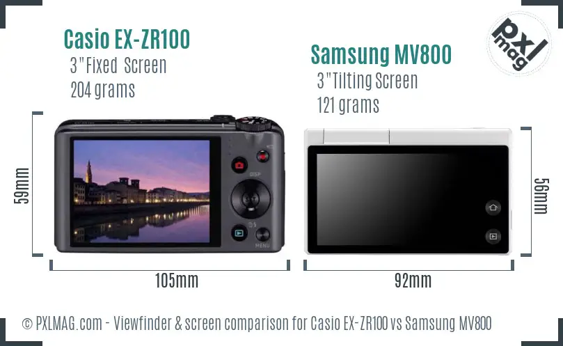 Casio EX-ZR100 vs Samsung MV800 Screen and Viewfinder comparison