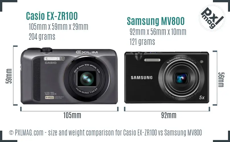 Casio EX-ZR100 vs Samsung MV800 size comparison