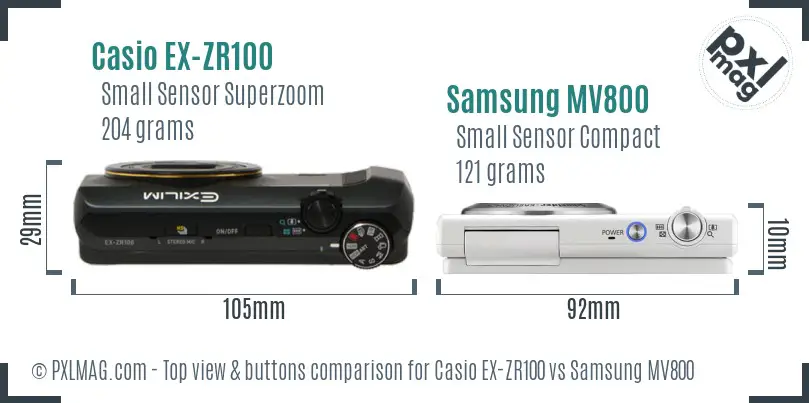 Casio EX-ZR100 vs Samsung MV800 top view buttons comparison