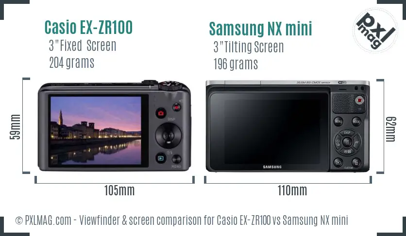 Casio EX-ZR100 vs Samsung NX mini Screen and Viewfinder comparison
