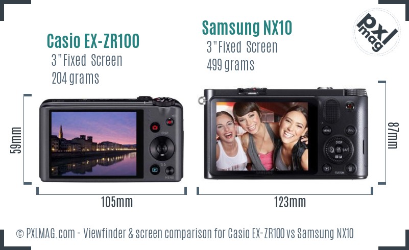Casio EX-ZR100 vs Samsung NX10 Screen and Viewfinder comparison