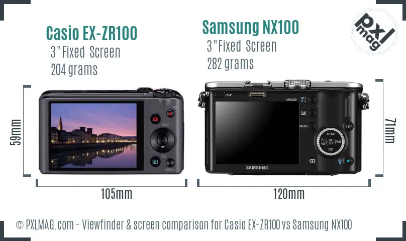 Casio EX-ZR100 vs Samsung NX100 Screen and Viewfinder comparison