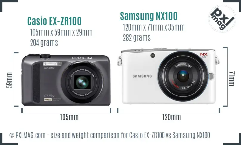 Casio EX-ZR100 vs Samsung NX100 size comparison