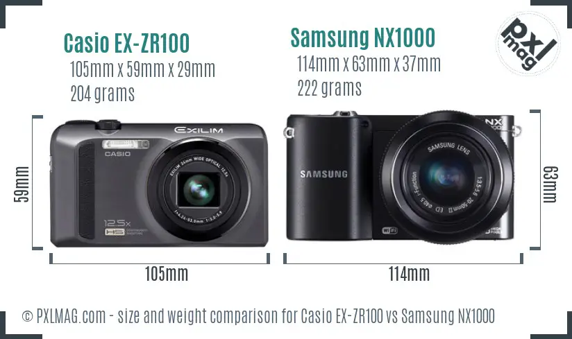 Casio EX-ZR100 vs Samsung NX1000 size comparison Casio EX-ZR100 vs Samsung NX1000 size comparison