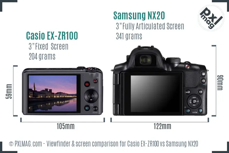 Casio EX-ZR100 vs Samsung NX20 Screen and Viewfinder comparison