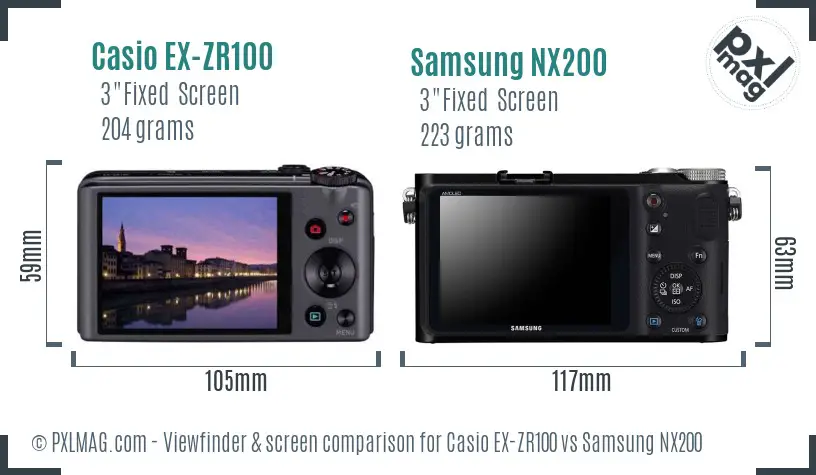 Casio EX-ZR100 vs Samsung NX200 Screen and Viewfinder comparison